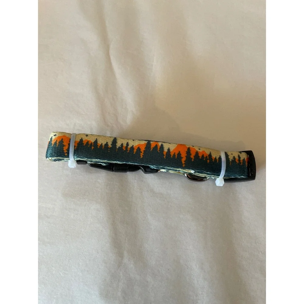 Outdoor Forest Sunset Print Adjustable Pet Collar Blue Orange Nylon Small